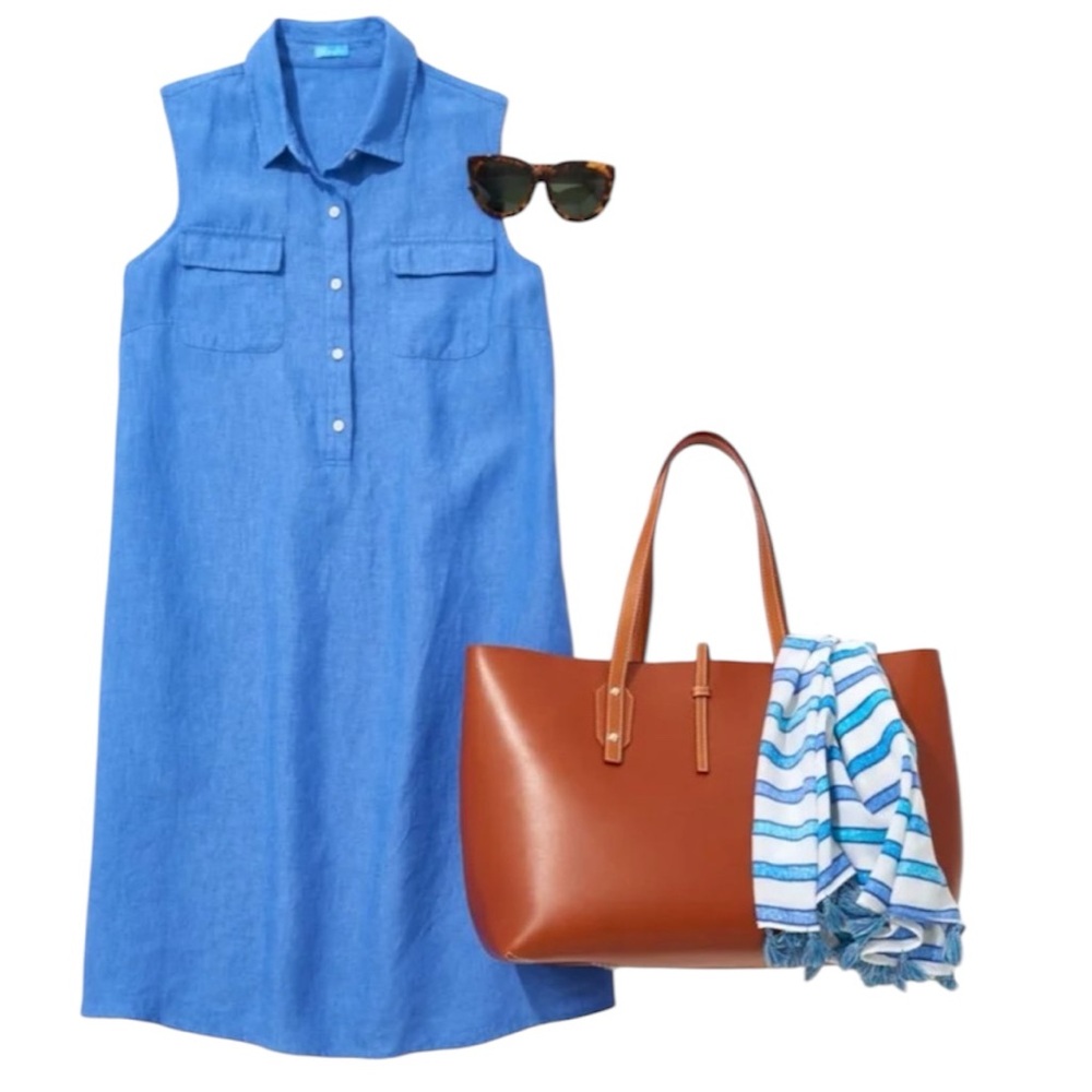 J. McLaughlin Sleeveless Linen Dress in chambray blue // Size Small